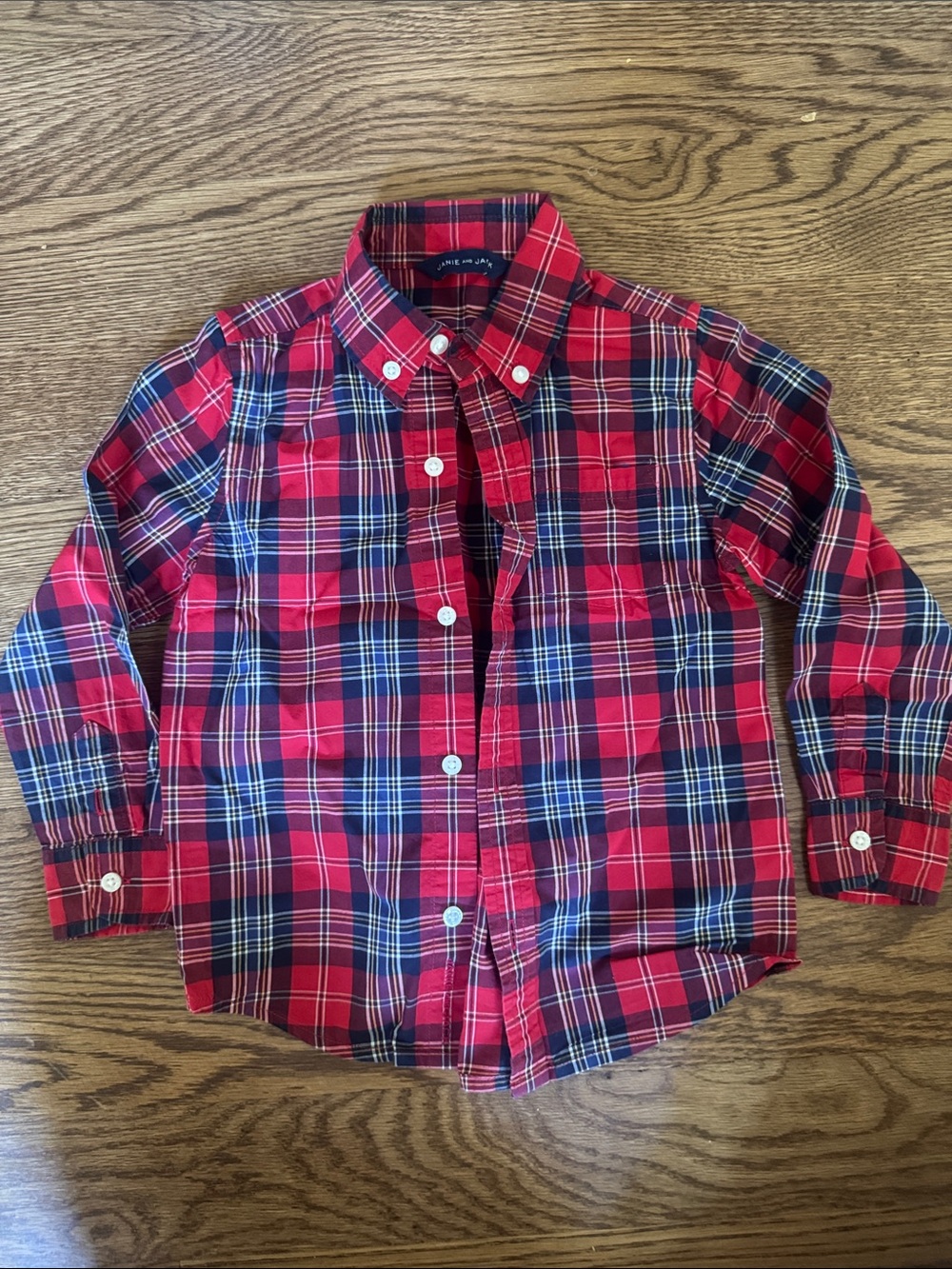 Janie and Jack Red Plaid Button-Down Shirt - Classic Button Collar - size 3T